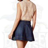 WESTFADE Mid-Rise Button Front Western Seaming A-Line Denim Mini Skirt